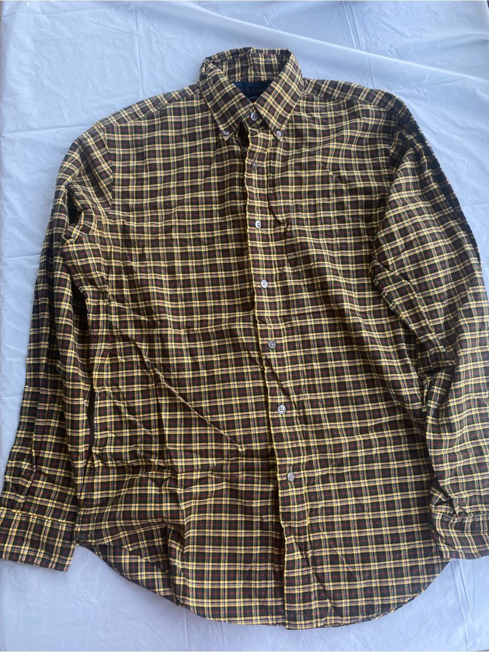1990’s vintage made in Hong Kong Ralph Lauren Brown & Yellow Plaid Button-Down